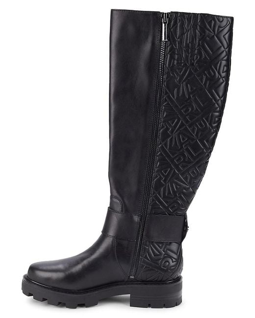 Karl Lagerfeld Black Meara Logo Quilted Knee High Boots