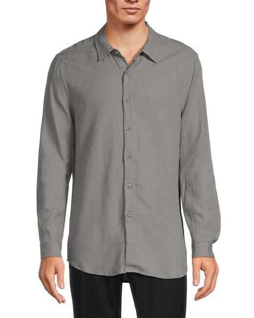 Onia Gray Long Sleeve Linen Blend Shirt for men