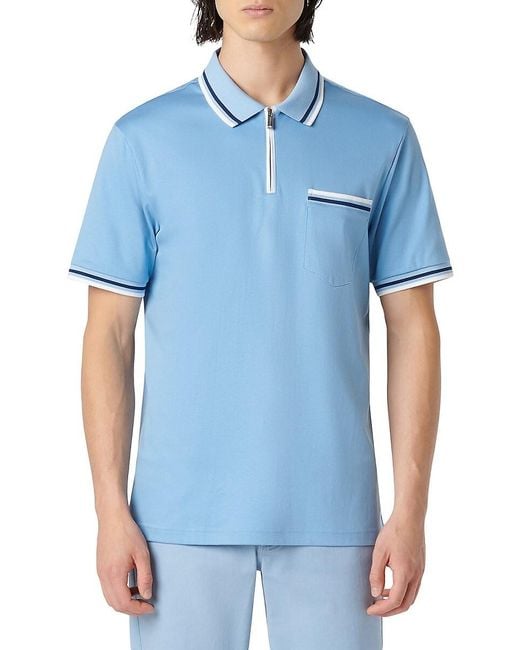 Bugatchi Blue Cotton Short-Sleeve Polo Shirt for men