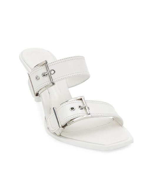 Alexander McQueen White Leather Buckle Mules