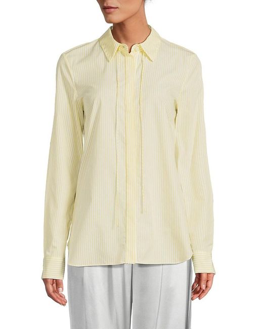 Adam Lippes White Striped Drawstring High Low Shirt