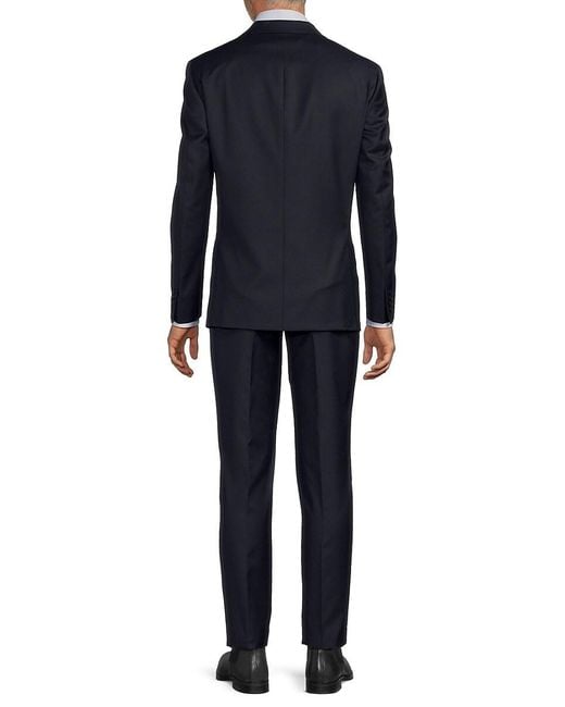 Calvin Klein Blue Plain Wool-Blend Two-Button Slim-Fit Suit for men