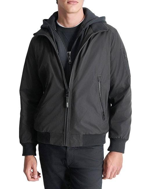 DKNY Gray Ribstop Bonded Bomber Jacket for men