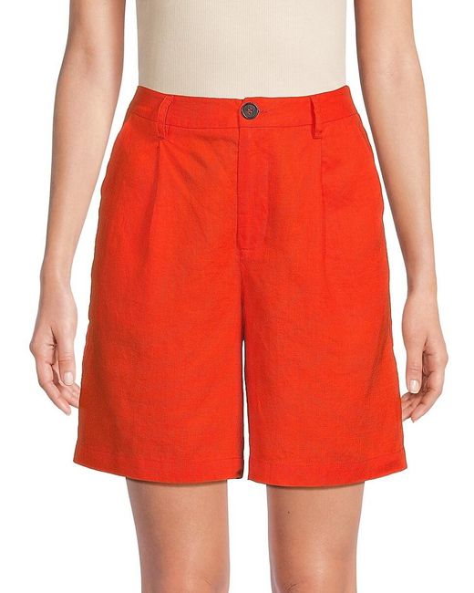Saks Fifth Avenue Red High Rise 100% Linen Shorts