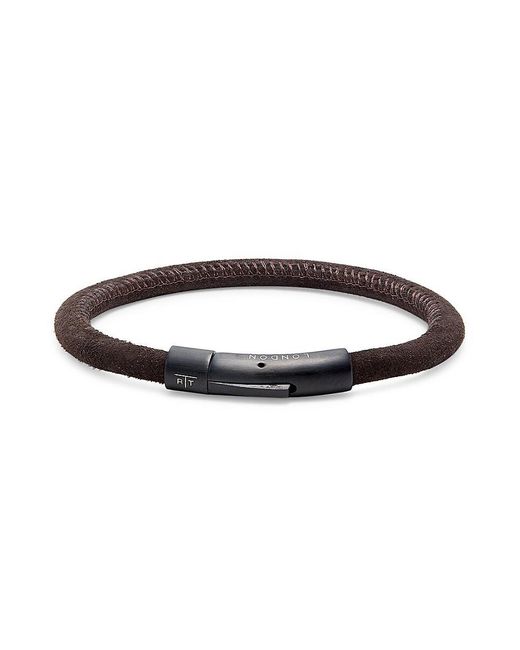 Tateossian Rt Suede & Ion Plated Black Stainless Steel Cord Bracelet for men