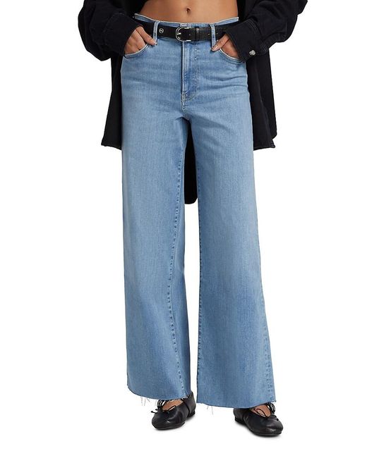 FRAME Blue Le Slim Palazzo Raw-Fray High-Rise Jeans