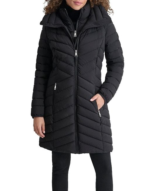 DKNY Black Bib Puffer Coat