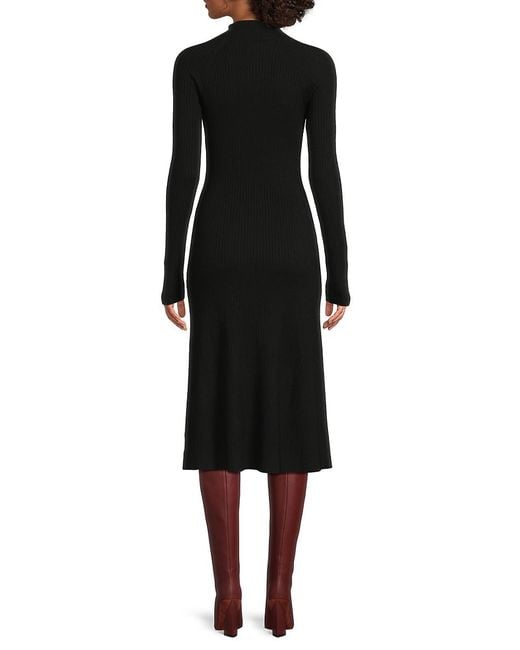 Theory Black Wool-Blend Mock Turtleneck Midi-Dress