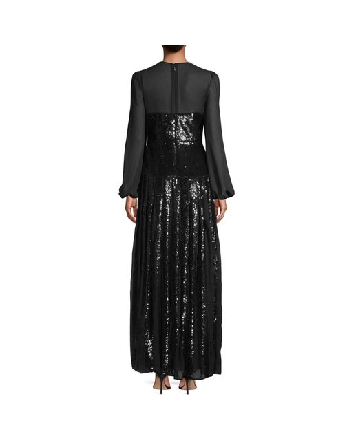 BCBGMAXAZRIA Chiffon Sleeve Sequin Gown in Black - Lyst