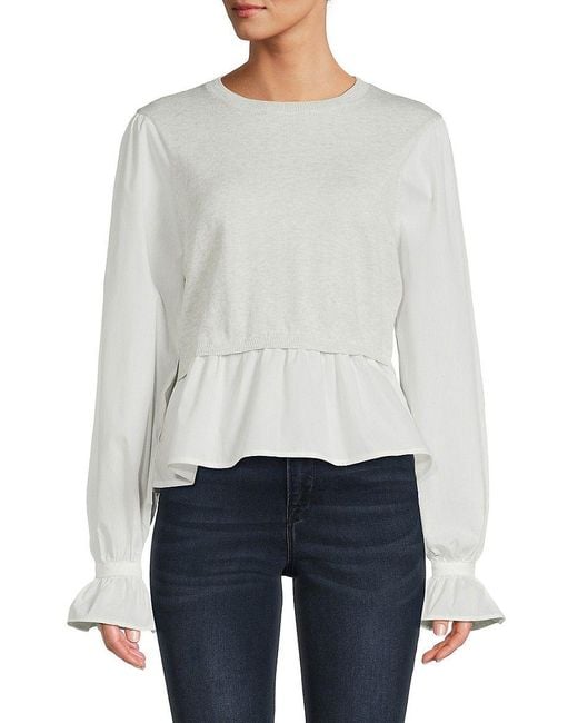 French Connection Miranda Wool Blend Poet Sleeve Top in Gray | Lyst