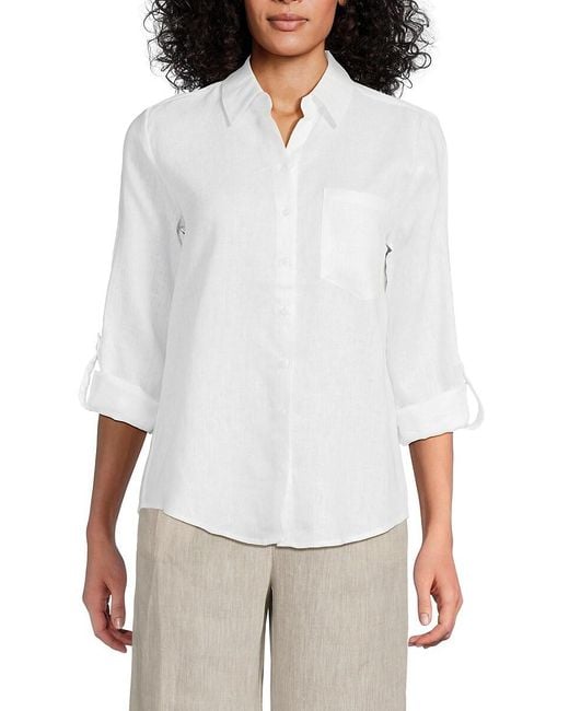Saks Fifth Avenue White 100% Linen Relaxed-Fit Shirt