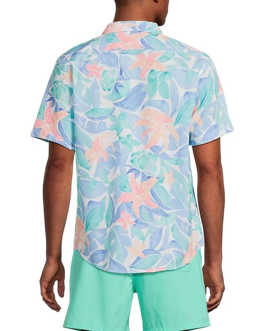 Vintage Summer Blue Tropical Stretch Button-Down Shirt for men