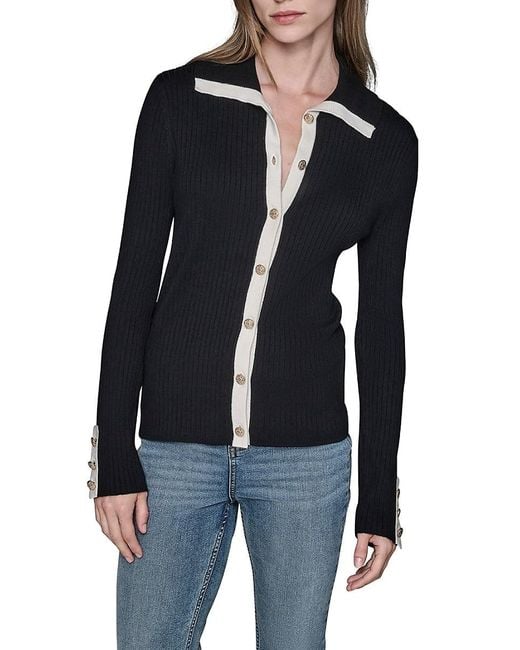 Karl Lagerfeld Blue Spread Collar Ribbed Sweater