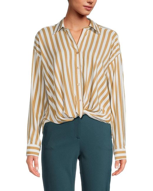 Ellen Tracy Blue Vertical Stripe Button Down Shirt