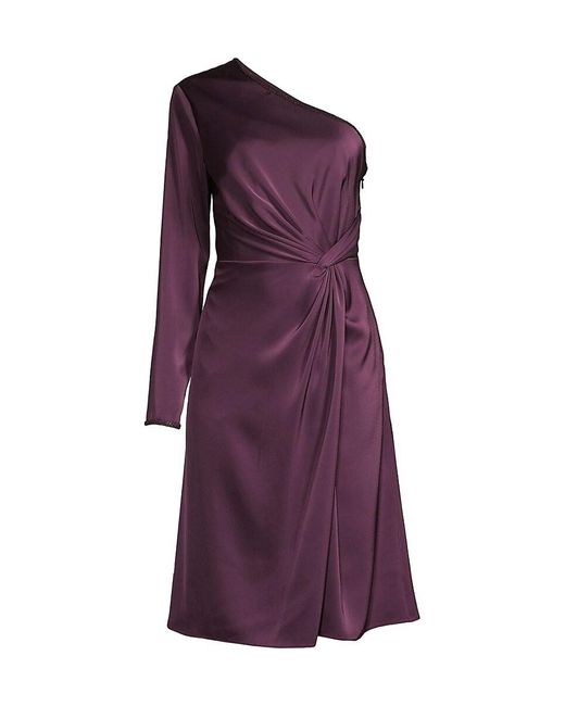 Aidan Mattox Purple One Shoulder Twist Midi Dress