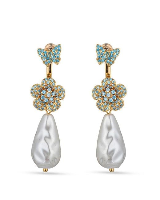 Eye Candy LA White Zoe 18K Goldplated, Cubic Zirconia And Shell Pearl Dangle Earrings