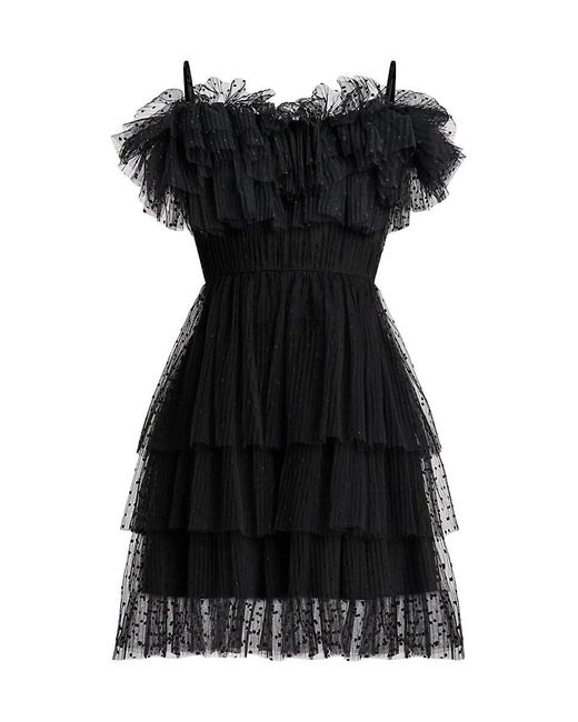 Zac Posen Black Ruffle Layered Mini A-Line Dress