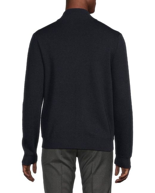 Bruno Magli Black Mock Turtleneck Merino Wool Cardigan for men
