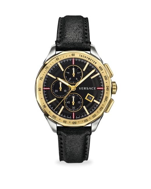 Versace Black Univers Leather Strap Chronograph Watch