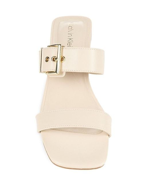 Calvin Klein White Caverie Faux Leather Buckle Sandals