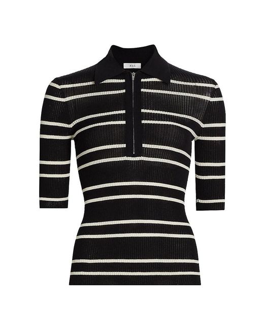 A.L.C. Black A. L.C. Cooper Striped Cotton-Blend Knit Polo Shirt