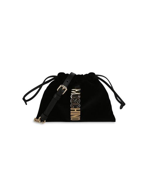 Moschino Black Logo Drawstring Crossbody Bag