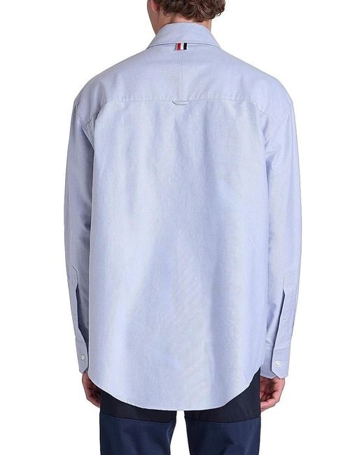 Thom Browne Blue 4-Bar Cotton Oversized Button-Down Shirt for men