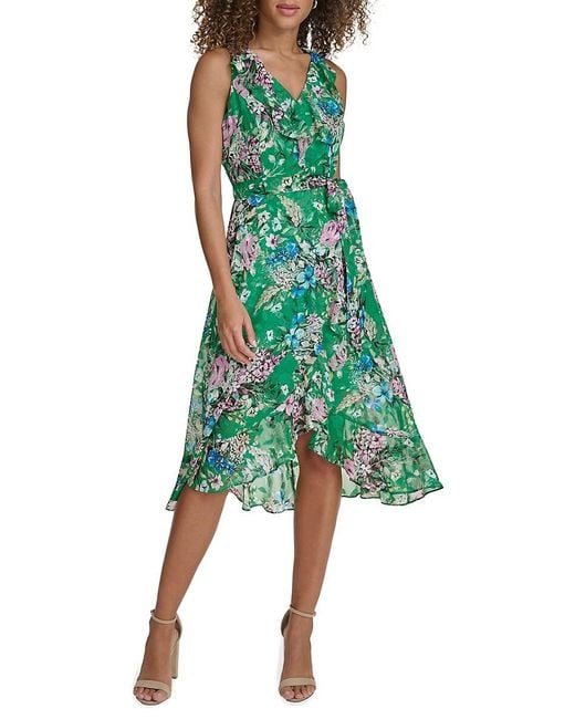 Kensie Green Floral Wrap Knee Length Dress