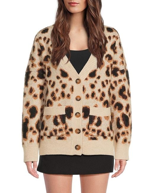 Walter Baker Natural Abigail Oversized Leopard-Print Cardigan