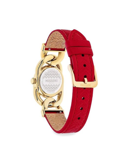 Missoni Red 22.8mm Stainless Steel & Leather Strap Watch