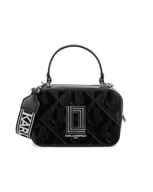 Karl Lagerfeld Black Simone Logo Leather Camera Top Handle Bag