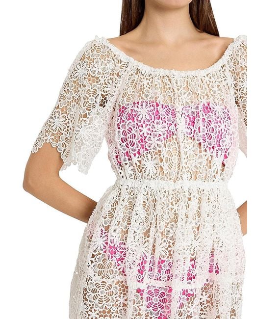 MILLY Red Swirl Lace Cover-Up Minidress