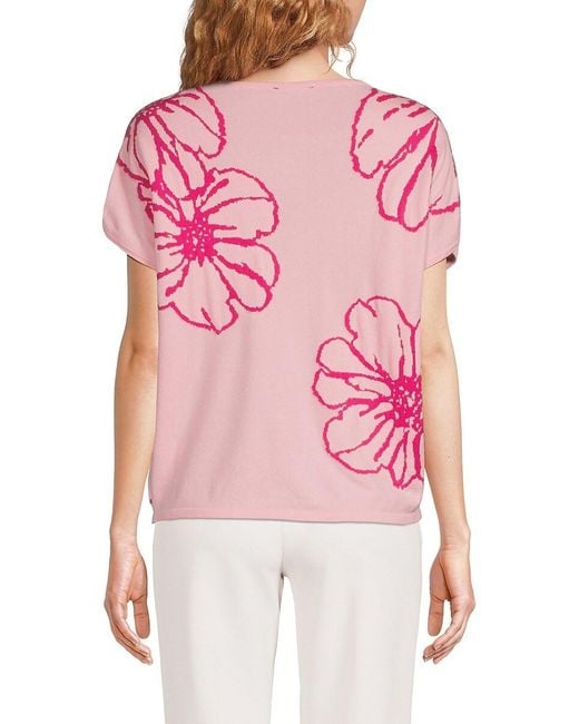 Tahari Pink Floral Extended Sleeve Top