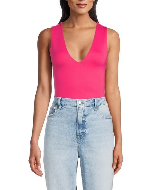 GOOD AMERICAN Red Solid Scuba Bodysuit