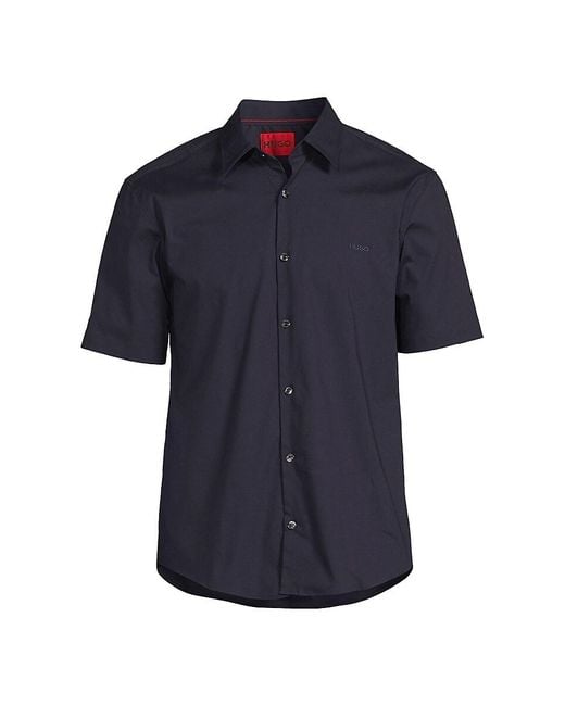 HUGO Blue Ermino Slim Fit Short Sleeve Button Down Shirt for men