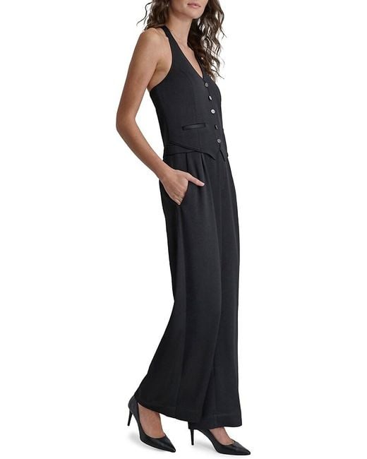 DKNY White Sleeveless Tuxedo Jumpsuit
