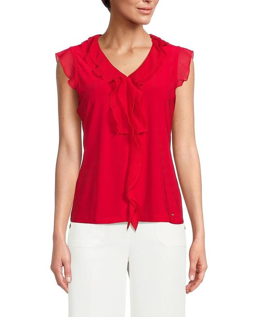 Tommy Hilfiger Red Sleeveless Ruffle Top