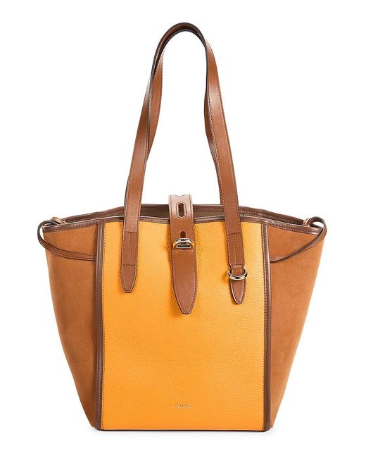 Furla Orange Leather & Suede Tote