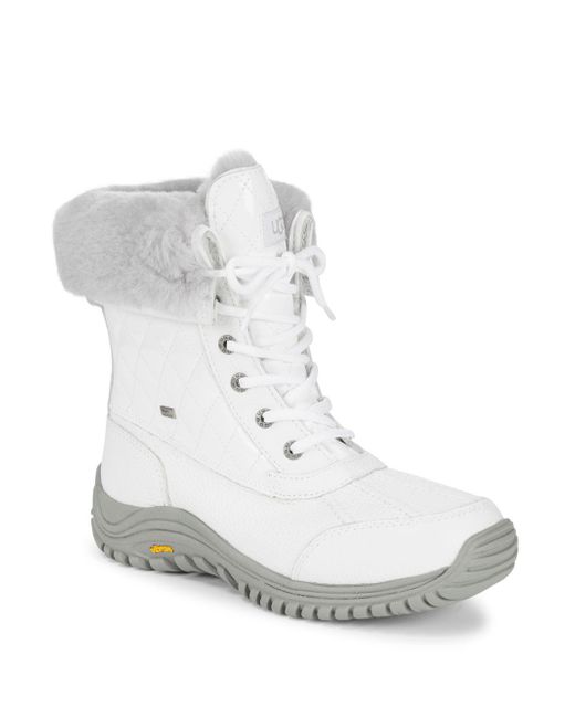 UGG Adirondack Quilted Faux Fur-trim Winter Boots in White | Lyst