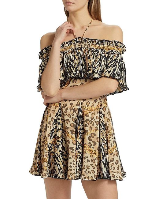 Ronny Kobo Multicolor Esmi Leopard Off-The-Shoulder Minidress