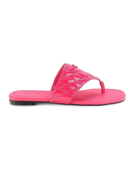 Karl Lagerfeld Pink Mileena Logo Leather Flat Sandals