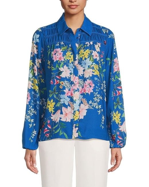 Tahari Blue Floral Shirt