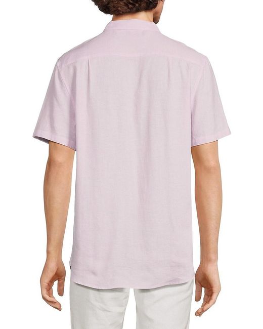 Onia Purple Linen Blend Short Sleeve Shirt for men