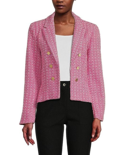 Nanette Lepore Pink Tweed Open Front Blazer