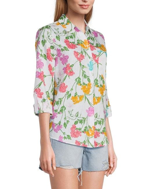 Saks Fifth Avenue White 100% Linen Relaxed-Fit Shirt