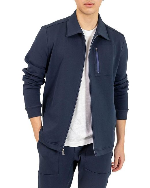 PINOPORTE Blue Collared Zip Jacket for men
