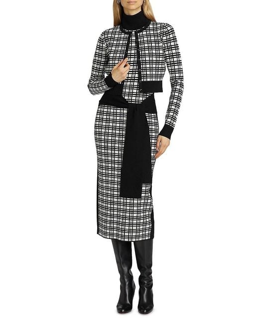Alice By Temperley Black Peggy Windowpane Knit Sleeveless Midi-Dress