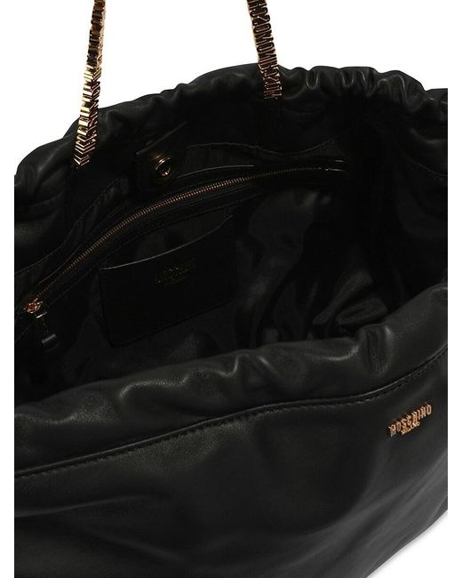 Moschino Black Drawstring Lettering Chain Shoulder Bag