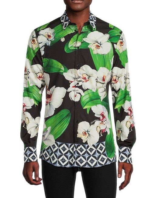 Dolce & Gabbana Tropical Floral Button Down Shirt in Green for Men | Lyst