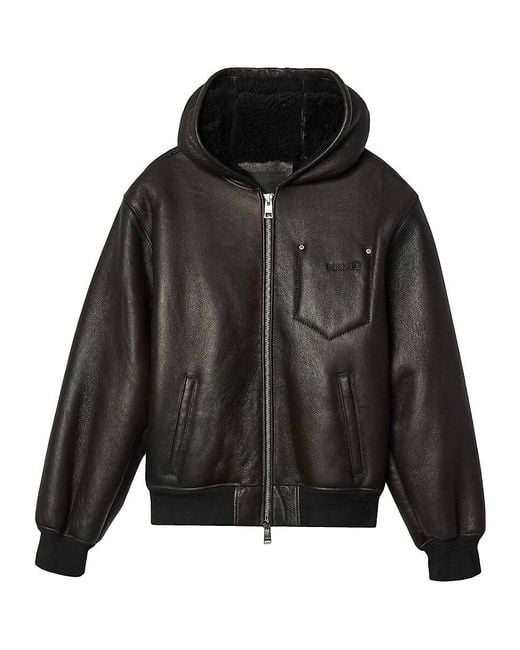 Purple Brand Black Zip Leather Hoodie for men